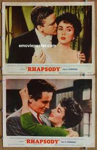 h279 RHAPSODY 2 movie lobby cards '54 Liz Taylor, Vittorio Gassman