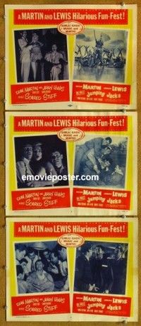 h525 SCARED STIFF /JUMPING JACKS 3 movie lobby cards '58 Martin & Lewis