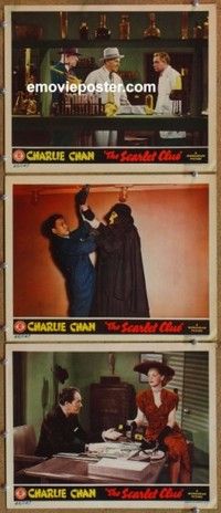 h526 SCARLET CLUE 3 movie lobby cards '45 Sidney Toler as Charlie Chan!