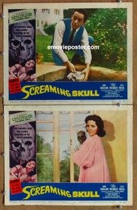 h306 SCREAMING SKULL 2 movie lobby cards '58 great horror images!