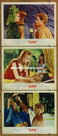 h529 SHE 3 movie lobby cards '65 Hammer, Ursula Andress, Cushing