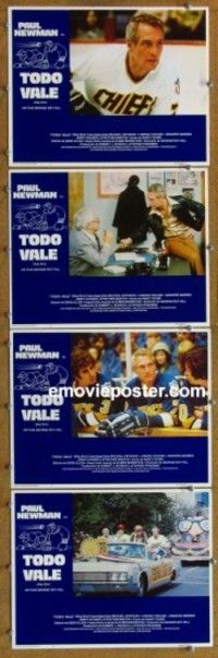 h699 SLAP SHOT 4 Spanish/US movie lobby cards '77 Paul Newman, hockey