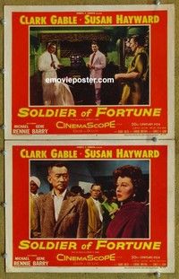 h319 SOLDIER OF FORTUNE 2 movie lobby cards '55 Gable, Susan Hayward