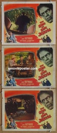 h534 SON OF DR JEKYLL 3 movie lobby cards '51 Louis Hayward, horror!