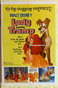 e171 LADY & THE TRAMP one-sheet movie poster R72 Walt Disney classic!