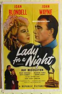 e170 LADY FOR A NIGHT one-sheet movie poster R50 John Wayne, Joan Blondell