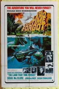 e160 LAND THAT TIME FORGOT one-sheet movie poster '75 Akimoto dinosaur art!