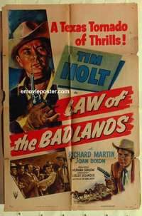 e148 LAW OF THE BADLANDS one-sheet movie poster '50 Tim Holt in Texas!