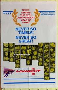 e101 LONGEST DAY one-sheet movie poster R69 John Wayne, all-star cast!