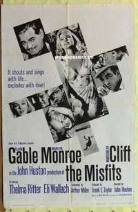 d956 MISFITS one-sheet movie poster '61 Clark Gable, Marilyn Monroe, Clift