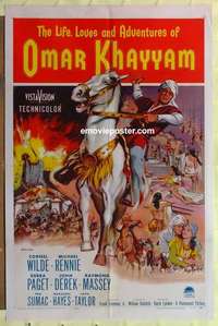 d808 OMAR KHAYYAM one-sheet movie poster '57 Cornel Wilde, Debra Paget