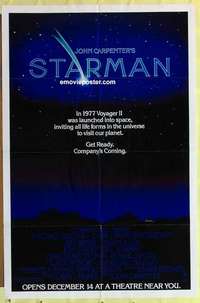 d358 STARMAN advance one-sheet movie poster '84 John Carpenter, Jeff Bridges