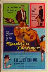 d331 SUDDEN DANGER one-sheet movie poster '56 Beverly Garland, Bill Elliot