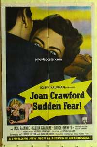 d330 SUDDEN FEAR style B one-sheet movie poster '52 cool Crawford image!