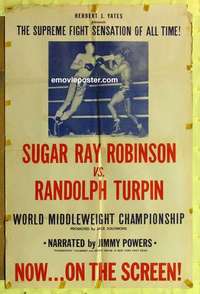 d326 SUGAR RAY ROBINSON VS RANDOLPH TURPIN one-sheet movie poster '51 boxing!