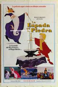 d293 SWORD IN THE STONE Spanish/U.S. one-sheet movie poster '64 Disney, Merlin!