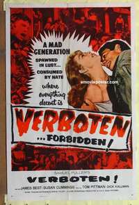 d124 VERBOTEN int'l one-sheet movie poster Sam Fuller, World War II