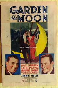 b337 GARDEN OF THE MOON one-sheet movie poster '38 Pat O'Brien, John Payne