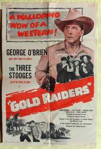 b356 GOLD RAIDERS one-sheet movie poster '51 George O'Brien, 3 Stooges!