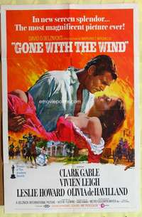 b358 GONE WITH THE WIND one-sheet movie poster R70 Clark Gable, Leigh