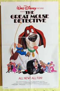 b365 GREAT MOUSE DETECTIVE one-sheet movie poster '86 Walt Disney cartoon!