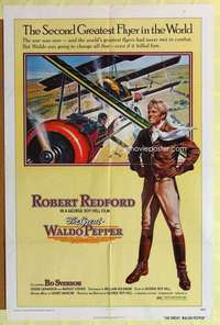 b368 GREAT WALDO PEPPER one-sheet movie poster '75 pilot Robert Redford!