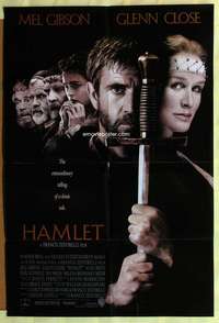 b381 HAMLET DS one-sheet movie poster '90 Mel Gibson, Close, Shakespeare