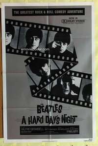 b387 HARD DAY'S NIGHT one-sheet movie poster R82 The Beatles, rock & roll!