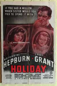 b400 HOLIDAY one-sheet movie poster R48 Katharine Hepburn, Cary Grant