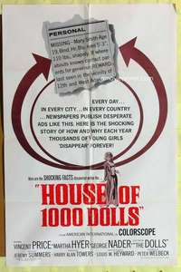 b402 HOUSE OF 1000 DOLLS one-sheet movie poster '67 Vincent Price, AIP