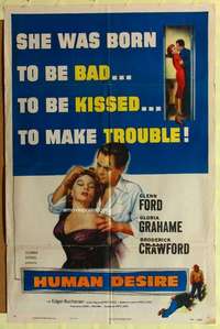 b408 HUMAN DESIRE one-sheet movie poster '54 Fritz Lang, Ford, film noir!