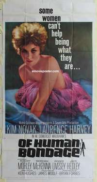 e452 OF HUMAN BONDAGE three-sheet movie poster '64 sexy Kim Novak close up!