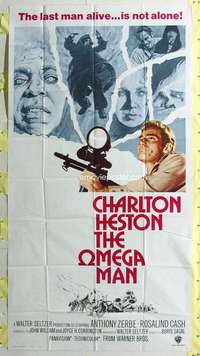 e453 OMEGA MAN int'l three-sheet movie poster '71 Charlton Heston, zombies!