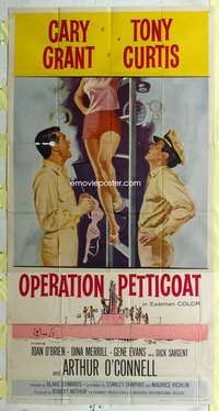 e455 OPERATION PETTICOAT three-sheet movie poster '59 Cary Grant, Tony Curtis