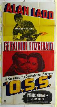 e456 OSS three-sheet movie poster '46 Alan Ladd, Geraldine Fitzgerald