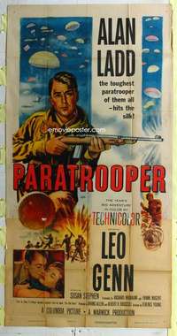 e457 PARATROOPER three-sheet movie poster '53 tough Alan Ladd with rifle!