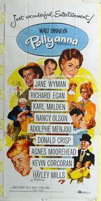 e472 POLLYANNA three-sheet movie poster '60 Hayley Mills, Jane Wyman