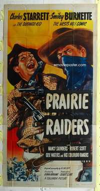 e474 PRAIRIE RAIDERS three-sheet movie poster '47 Starrett as Durango Kid!