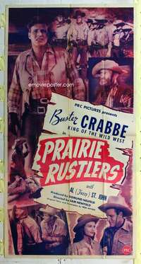 e475 PRAIRIE RUSTLERS three-sheet movie poster '45 Buster Crabbe, Fuzzy