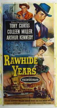 e492 RAWHIDE YEARS three-sheet movie poster '55 poker playing Tony Curtis!