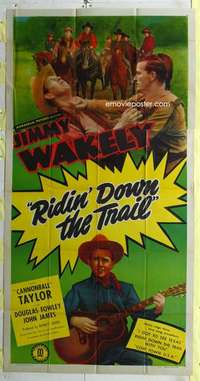 e496 RIDIN' DOWN THE TRAIL three-sheet movie poster '47 Jimmy Wakely w/guitar!