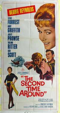 e509 SECOND TIME AROUND three-sheet movie poster '61 Debbie Reynolds w/gun!