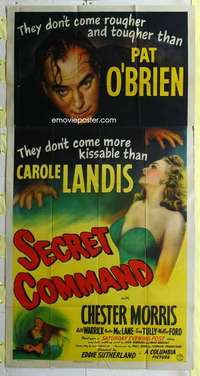 e512 SECRET COMMAND three-sheet movie poster '44 kissable Carole Landis!