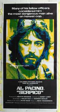 e515 SERPICO three-sheet movie poster '74 Al Pacino crime classic!