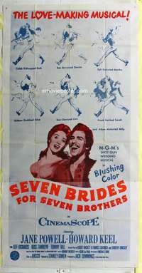 e517 SEVEN BRIDES FOR SEVEN BROTHERS three-sheet movie poster R60s Powell