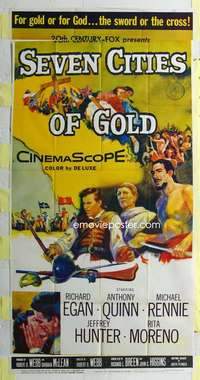 e518 SEVEN CITIES OF GOLD three-sheet movie poster '55 Richard Egan, Quinn