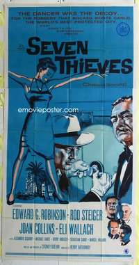 e519 SEVEN THIEVES three-sheet movie poster '59 Ed G. Robinson, Joan Collins