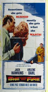 e521 SHE PLAYED WITH FIRE three-sheet movie poster '58 Arlene Dahl, Hawkins