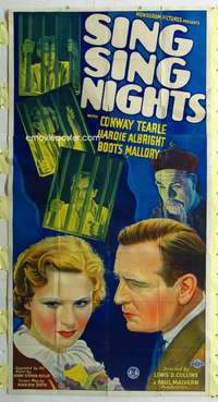 e524 SING SING NIGHTS three-sheet movie poster '34 Conway Tearle