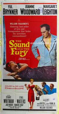 e531 SOUND & THE FURY three-sheet movie poster '59 Yul Brynner, Woodward